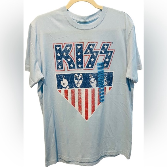 Kiss Tops - Kiss Light Blue Tee with Red and Blue Stars